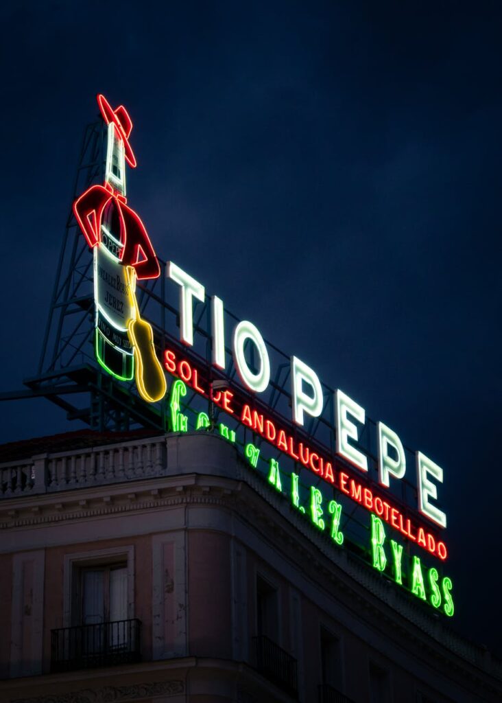 tio pepe advertisement in madrid at night